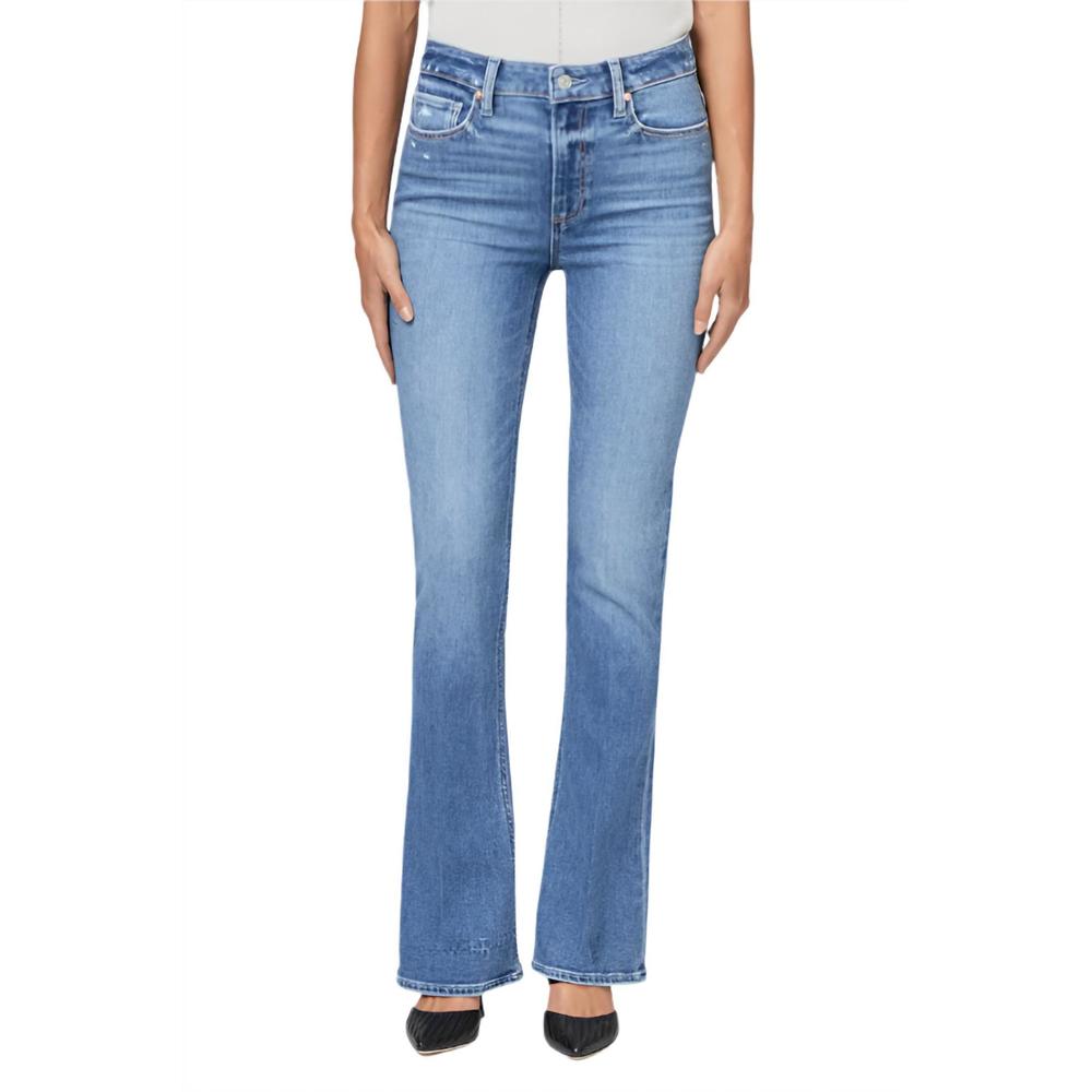 NEW PAIGE laurel canyon high rise flare jeans in rock show distressed